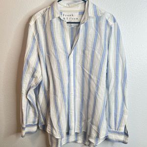 Frank & Eileen EILEEN Blue Stripe Button Up Cotton Shirt